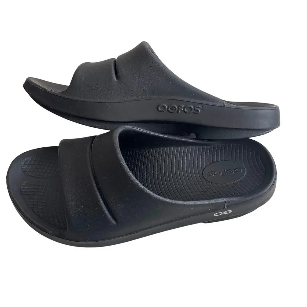 OOFOS OOahh Slide Sandals Black M10 W12 EU43 Recovery Comfort